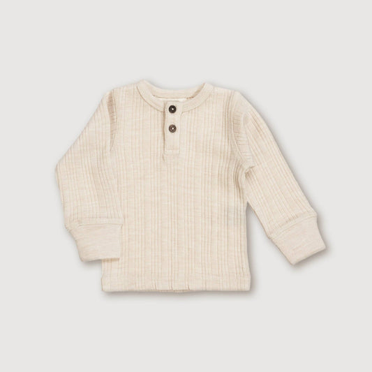 Wool Rib Henley Top - Oat