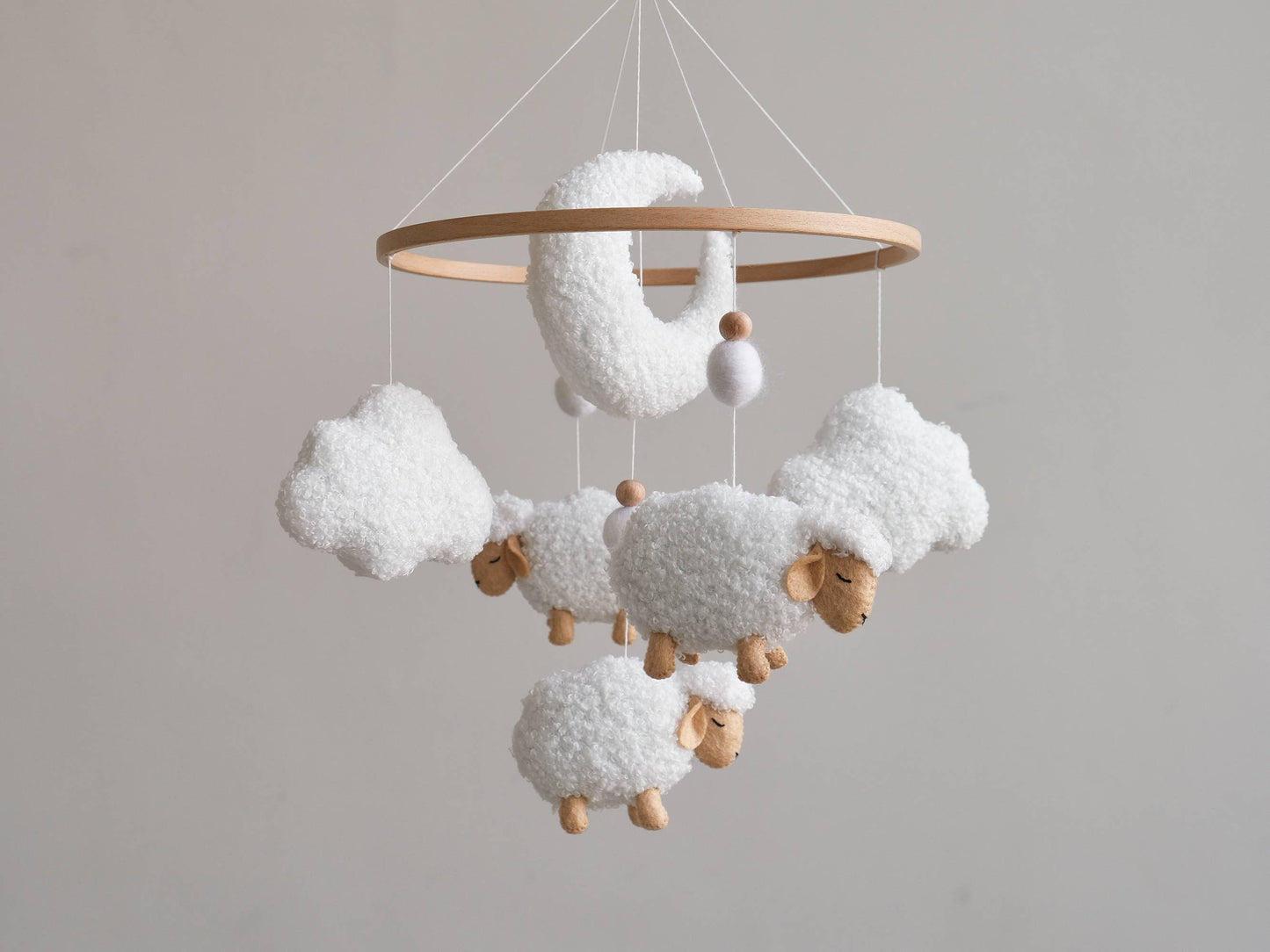 Neutral Nursery Mobile - Boucle Sheep Baby Crib Mobile