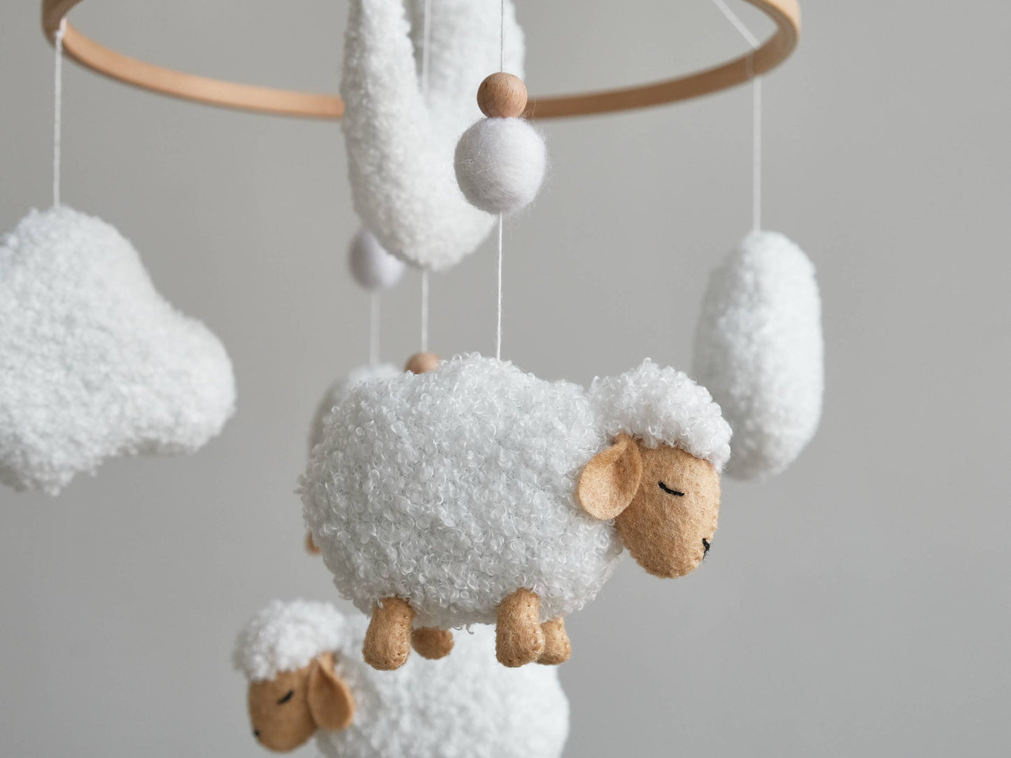 Neutral Nursery Mobile - Boucle Sheep Baby Crib Mobile