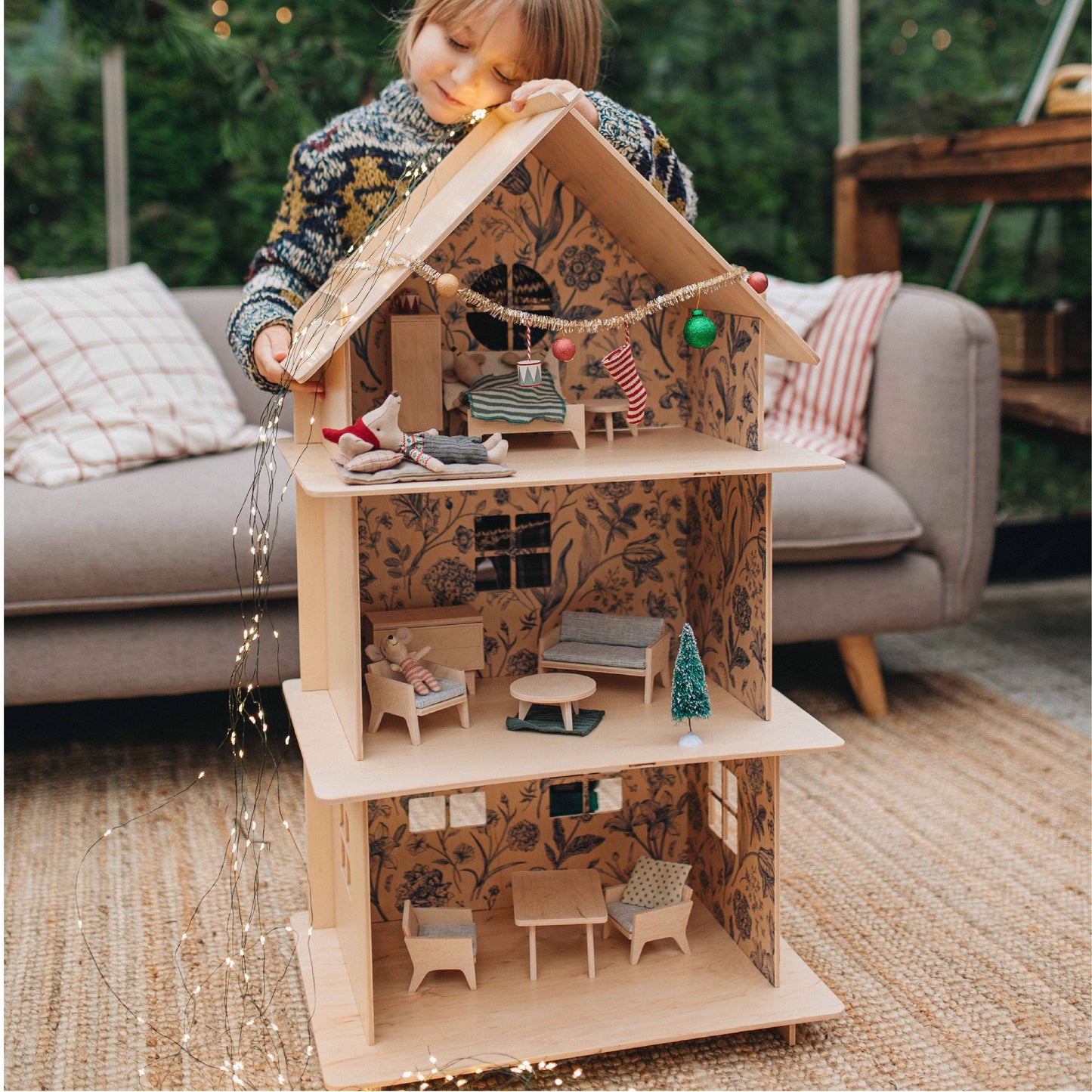 Three-story Wooden Dollhouse / Modern dollhouse