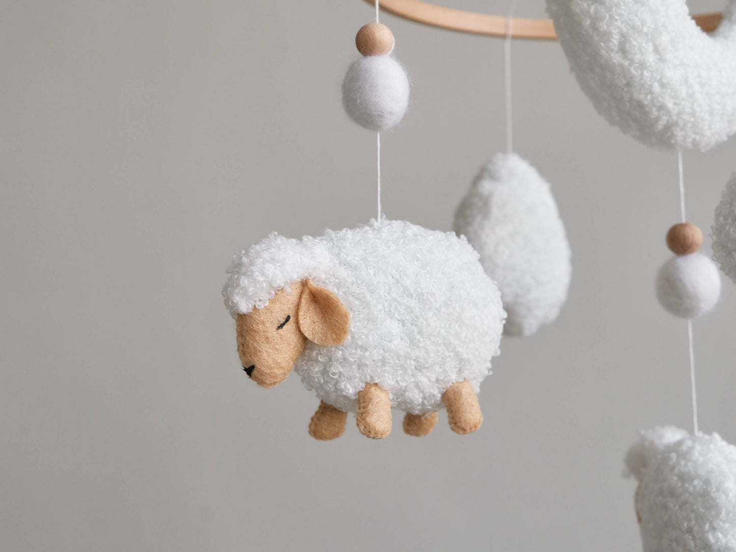 Neutral Nursery Mobile - Boucle Sheep Baby Crib Mobile