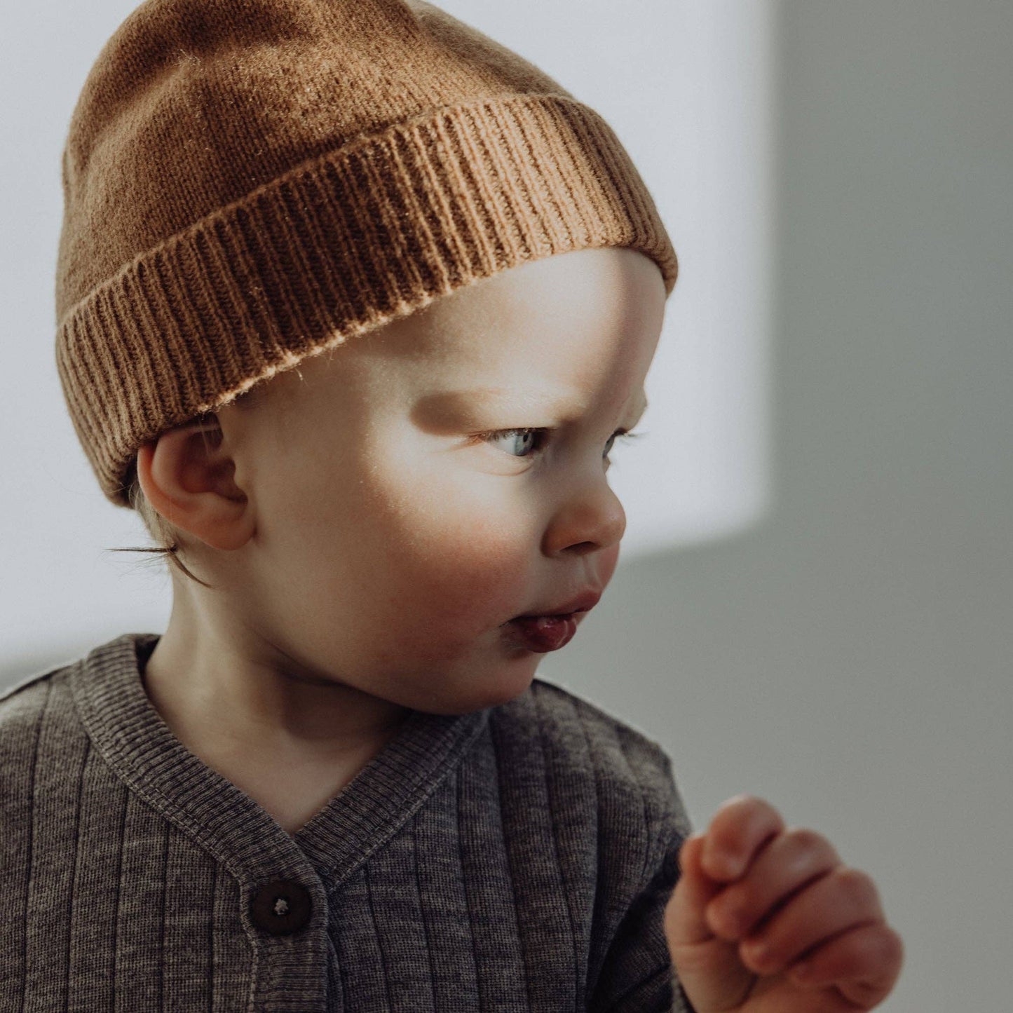 Wool Knitted Fisherman's Beanie - Fawn